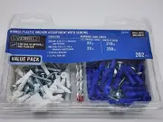 202-Pcs Everbilt #8-#10 x 1" x 1-1/4" Plastic Ribbed Anchors Screws Assortment