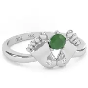 Baby Feet Emerald Diamond Ring In 14k Solid Gold