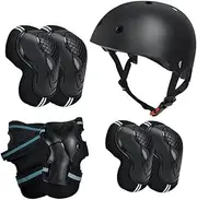 AMX Protective Gear Set, Helmet with Knee Elbow Pads and Wrist Guards, Large, Blue