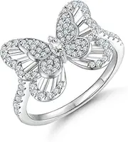 [TUSRORSU] Sparkling Butterfly Ring for Women 925 Sterling Silver Bands Fashion CZ Cocktail Statement Ring Jewelry