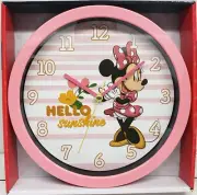 Round Plastic Decor. Wall 10" Clock, DISNEY,MINNIE MOUSE,HELLO SUNSHINE,pink, AW