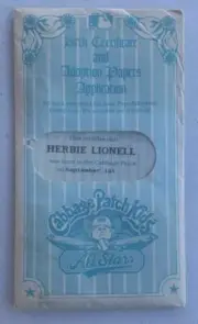Vintage Cabbage Patch Kid Original Birth Certificate All Stars Herbie Lionell