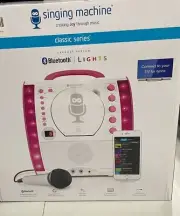 Singing Machine Bluetooth Karaoke System With LED Disco Lights & Mic -Pink/White