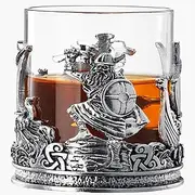 Viking & Mythological Pewter Whiskey, Wine, Beer & Water Drinking Glass - 12oz SINGLE - Water, Rum, Brandy & Scotch Glass, Elegant, Medieval Crystal Cup, Gifts for Men & Women, Old Fashioned Glass