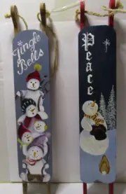 Hand Painted Wood Sleds Set of 2 Peace & Jingle Bells - Snowmen