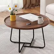 [XCJump] 80cm Round Coffee Tables, Modern Circular MDF Table with Steel Frame, Space-Saving Open Base, Easy Assembly, Ideal End Table for Living Room, Bedroom, Kitchen, Balcony (Brown)