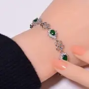 Tsavorite, Cubic Zirconia Gemstone 925 Sterling Silver Tennis Bracelet 7.99" B46