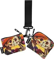 [XYMZR] Mini Zip Around Wristlet keychain Wallet Sugar Skeletons Kiss for Women Personalized Pattern Detachable Dual Pouch Wristlet Portable Wallet Phone Coin Purse, Multi-colored, One Size