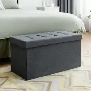 Costway80 cm Fabric Foldable Storage Ottoman with Padded Seat for Living Room Bedroom Entryway-Dark Grey