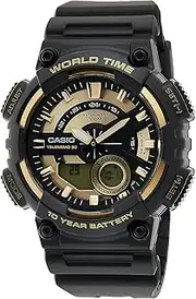 [Casio] AEQ110BW-9A Unisex Black/Gold Analog/Digital Watch with Black Band