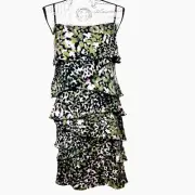 Rebecca Minkoff 100% Silk Jessica Tiered Dress Pink Multi M