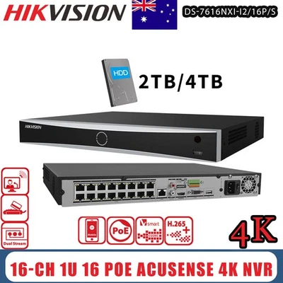 Original Hikvision 16CH NVR 16POE 4K Ai AcuSense H.265+ DS-7616NXI-I2/16P/S+HDD
