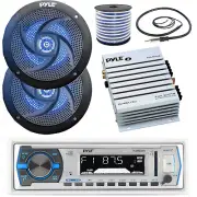 Pyle PLMRB29W Single DIN Marine MP3 Receiver, 2x 6.5'' LED Speakers, Amplifier