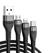 6A 3 in 1 USB-A to Micro+iP+Type-C Fast Charging Cable Data Transmission Nylon Braided Core Line 1.2M Long For iPhone14