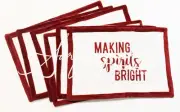 Christmas Red Velour MAKING SPIRITS BRIGHT 6 pc Placemat Set Holiday New NWT
