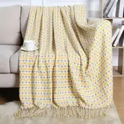 130x220cm Knitted Throw Blankets with Tassels Plaid Pattern Decorative Acrylic Woven Blankets for Sofa Couch Bed