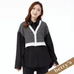 【BETTY’S 貝蒂思】假兩件針織條紋長袖襯衫(黑色)