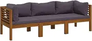 vidaXL Solid Acacia Wood 3-Seater Garden Sofa Outdoor Patio Terrace Wooden Lounging Modular Seating Sitting Chair Furniture Lounge Set with Cushion
