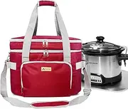 [Arineng] Double Layer Carrying Bag for 4-8 Quart Crock Pots - Insulated Travel Carrier with Fixators, Base Pad, and Shoulder Strap - Suitable for Small and Large Slow Cookers (Red)