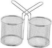 2pcs Stainless Steel Frying Basket Fryer Round Frying Basket Grease Pot Round Wire Skimmer Fry Basket Wicker Basket Small Mesh Frying Basket Tin Foil Round Baskets Liners Silver