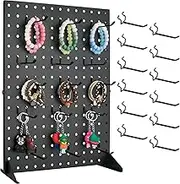 Peg Board Display Stand with 12 Hooks,White Metal Jewelry Retail Pegboard Racks for Craft Shows, Fairs and Selling Earrings,Sturdy Rack Stands for Retail Stores, Vendors (Black 1PCS)