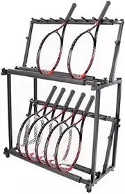 Tennis Racquet Storage Rack, Tennis Racket Holder, Floor-Standing Tennis Racket Rack, Holds Up to 7/14 Adult Racquets Cm cm,Black 90.5 x 43.5 cm