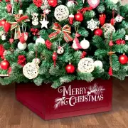 Holiday Living 20" x 11" Red Merry Christmas Tree Wood Crate Box Collar Skirt