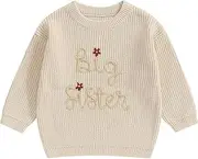 [MAHUAOYIXI] Baby Girl Knitted Jumper Sister Matching Flowers Pullover Lil/Big Sister Embroidery Pullover Autumn Winter Flowers Knitted Jumper Sister Matching Knitwear Top