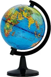 EXERZ 10cm World Globe - English Map - Educational/Geographic/Political, Countries and Capital Cities/Modern Desktop Decoration - ABS Arc and Base - for School, Home, and Office