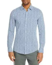 Boss L52418 Mens Med Blue Hank Geo Print Slim Fit Shirt Size 15/S