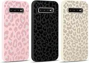 [RUMDEY] 3 Pack Cute Cheetah Print for Samsung Galaxy S10 Plus 6.4" Phone Case, Leopard Pattern Aesthetic Design Cases Soft Silicone Slim TPU Shockproof Protective Fundas for Women Girls