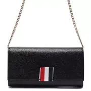 Genuine Thom Browne 22SS Womens Three-Stripe Tab Pebble Grain Chain Long Wallet