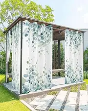TweetyBed Outdoor Curtains for Patio Waterproof Sage Green Eucalyptus Leaves Outside Curtains for Porch Watercolor Green Plant Sun Blocking Outside Privacy Drapes for Gazebo Pergola 54"x84" 1 Panel