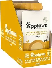 Applaws 100% Natural Wet Cat Treat Chicken Bone Broth with Chicken Breast Soup, Limited Ingredients Pet Food 80g (Pack of 6)