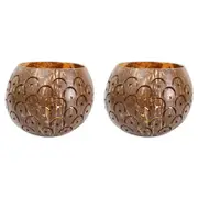 2PK LVD Coconut 13cm Lantern Shell Tea Light Candle Holder - Brown