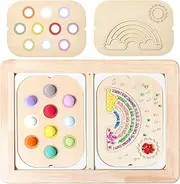 [IEATFO] 2-Pack Sensory Table Inserts | Sensory Boards for IKEA Flisat Sensory Table Trofast - Color Matching & Rainbow Fillable Wooden Boards with 20 Colored Pom Poms | Montessori Inspired