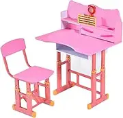 Kids Desk and Chair Set, Height Adjustable Student Writing Desk, Learning Reading and Drawing Work Station, School Home Learning Tool for Boys and Girls (Color : Pink)