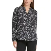 DKNY Womens S Black White Polka Dot Long Sleeve Blouse Top NWT CD80