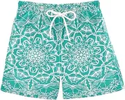 [ODAWA] Mandala Floral Kids Swimwear Drawstring Elastic Waist with Mesh Lining Board Shorts for 2-12 Years, Mandala Floral, 4 Years