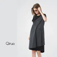 在飛比找momo購物網優惠-【Qiruo 奇若名品】春夏專櫃黑色洋裝2109F 雙布料拼
