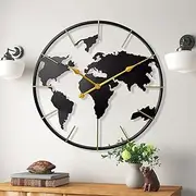 [KEQAM] Large World Map Wall Clock,Metal Minimalist Modern Clock,Round Silent Non-Ticking Battery Operated Wall Clocks for Living Room/Home/Kitchen/Bedroom/Office/Farmhouse Decor (24 Inch)