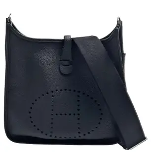 【Hermes 愛馬仕】Evelyne III 29系列小牛皮鏤空洞H LOGO銀扣肩背包(黑H056277CK-BLK)