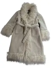 Boohoo Oversized Faux Fur Detail Coat in Cream
