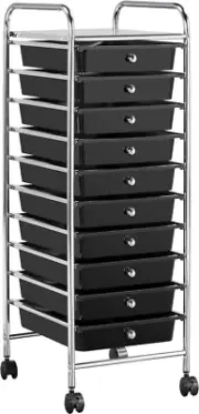 Rolling Cart Organizer Plastic Trolley with 10 Storage Drawers Utility Cart on W