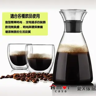 北歐 冷水壺 丹麥 1000ml 耐熱玻璃 雙層玻璃杯 茶壺 花茶壺 不鏽鋼壺 水瓶 夏季 冷飲 果汁