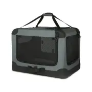 AMAZON BASICS 4-DOORS PORTABLE SOFT-SIDED TRAVEL CRATE KENNEL 30"X21"X21"-GREY