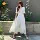 MUVZ【小眾設計】韓版chic收腰顯瘦V領白色洋裝洋裝女2023新款春季超仙氣質長款裙子