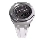 Casioak Mod Royal Oak Watch Casio G-Shock GA-2100 Silver Case White Strap GA2100