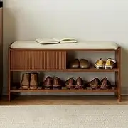Golfaost Shoe Bench Rack,Modern Indoor Porch Organizer, Entryway Storage Organizer Padded,Shoe Stools with Cushion & Adjustable Shoe Storage​​,Brown,60cm