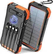 BLAVOR Solar Power Bank Built in 4 Cables, 20W 20000mAh USB C in & Out Portable Charger Fast Charging with Flashlight for All Mobile Phones, Wireless Charging Battery Pack for Apple Watches